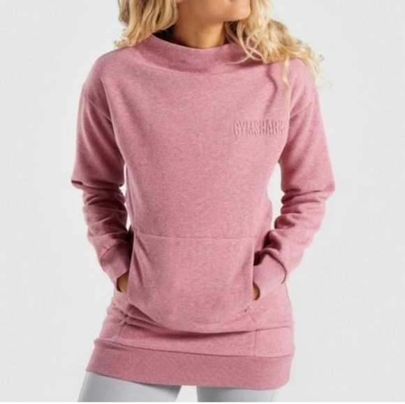 Gym Shark So Soft Sweater, pink, mock neck collar, longline tunic sweatshirt - Picture 10 of 11